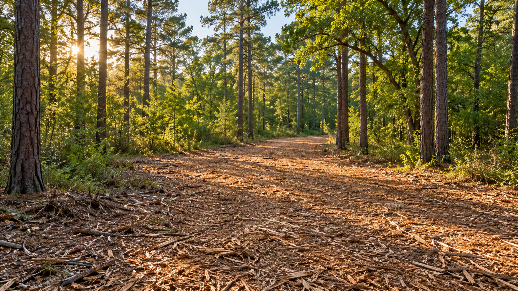 Representative mulched access corridor through pine and oak woodland